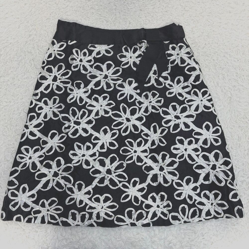 TIBI Floral A-Line Skirt Ribbon Lined Print With Bow Women's Sz 8